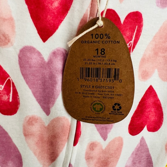 Rabbit + Bear Organic Cotton Watercolor Hearts Loved Coverall Size 18 Months NWT - Picture 8 of 10